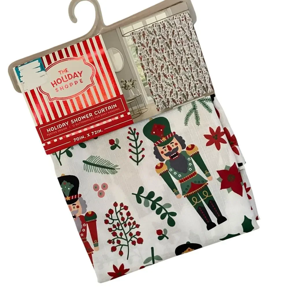 Christmas NUTCRACKER Fabric Shower Curtain Holiday 70x72 Festive Holiday NEW